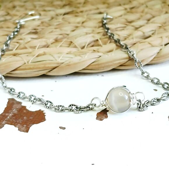 Grey Agate Crystal Bracelet Anklet, Gemstone Jewelry & Accessories, 8.5" - Picture 3 of 3